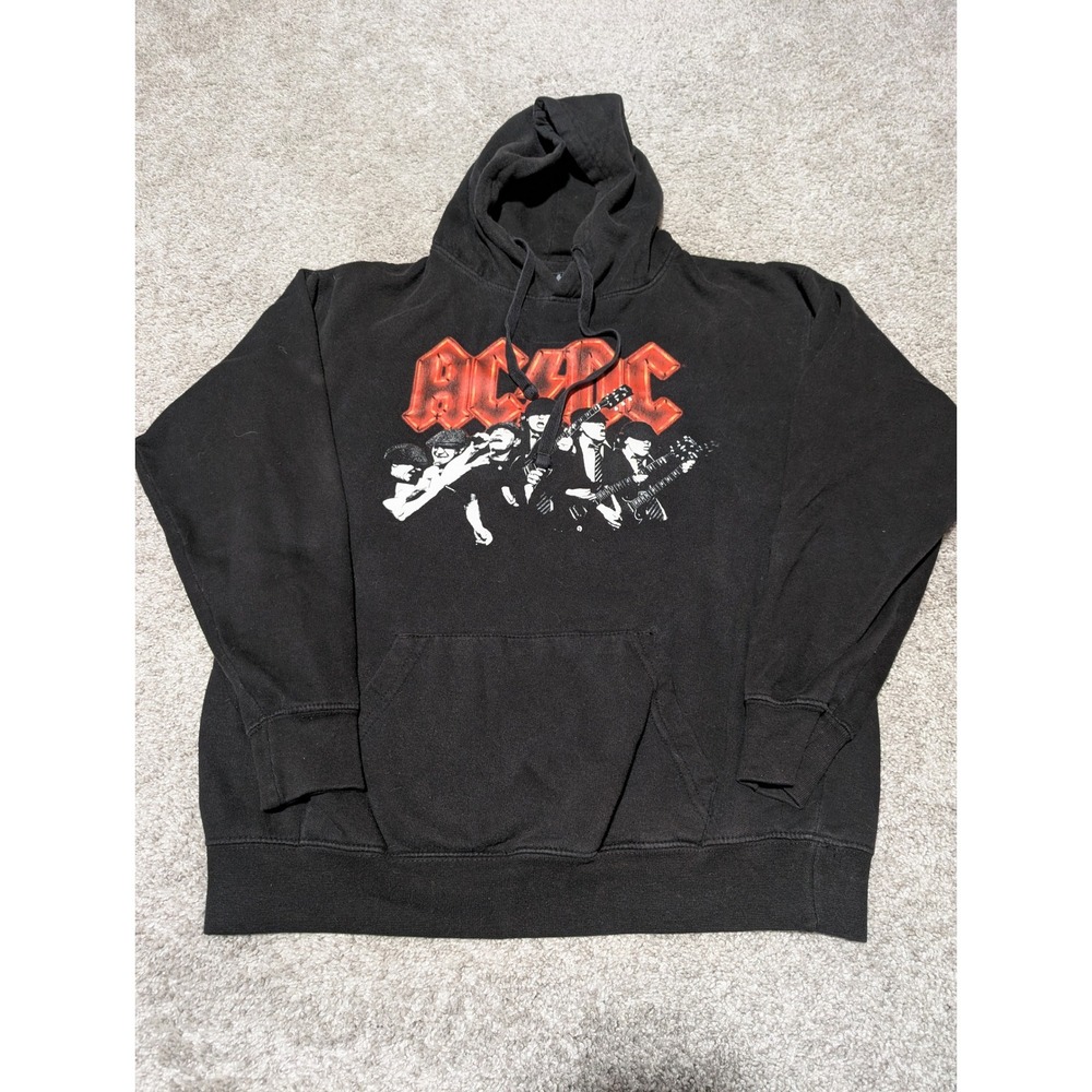 AC/DC Hoodie Mens Medium Black Graphic Band Sweatshirt Rock Lightning Bolt Print